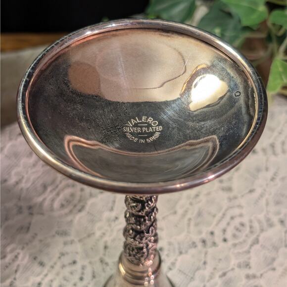 Ornate Vintage Silver Plate Candlestick Pair w/ Removable Drip Tray Valero Spain - Picture 7 of 7